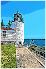 Pathway to Bass Harbor Light With Fog Bell -Digital Painting